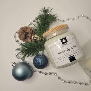 Christmas Marrily Mint 2025 Mar-rily Mint 100% all natural soy wax candle by Alena’s — fresh rosemary and mint fragrance wrapped like a holiday gift.