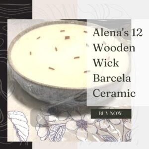 Alena's 12 Wood Wick 100% Natural Soy wax Candle in our Barcela Ceramic keepsake bowl.