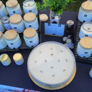 Barcela 12-Wooden Wick Candle Bowl Alenas-Portuguese-Ceramic-Bacela-12-wooden-wick-Soy-wax-Berry-Much-Champagne-Candle.