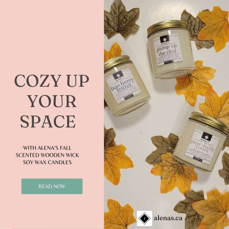 Cozy Up your Space with Alena's Fall Scented Wooden Wick Soy Wax Candles 5 Alena’s fall scented soy wax candles with wooden wicks, cozy home décor.