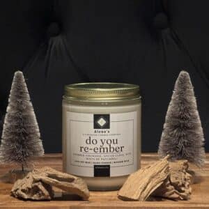 Alena’s Do You Re-ember candle from the Gold Collection, hand-poured soy wax candle with a wooden wick and rich, warm amber scent.