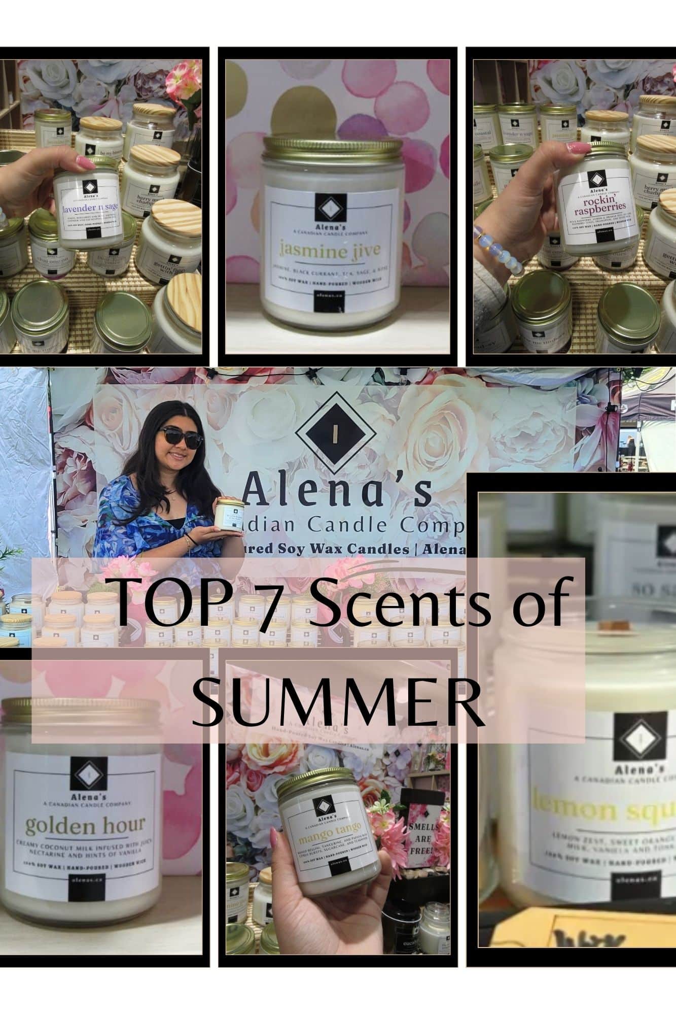 Alena's Top 7 Summer Soy Wax Candles with Wooden Wicks – Let's Go Coastal, Guava Good Time, Rockin Raspberries, Lemon Alena's Top 7 Summer Soy Wax Candles – Let’s Go Coastal, Guava Good Time, Rockin Raspberries, Lemon Squeezie & Jasmine Jive, Mango Tango, Golden Hour, So Salty
