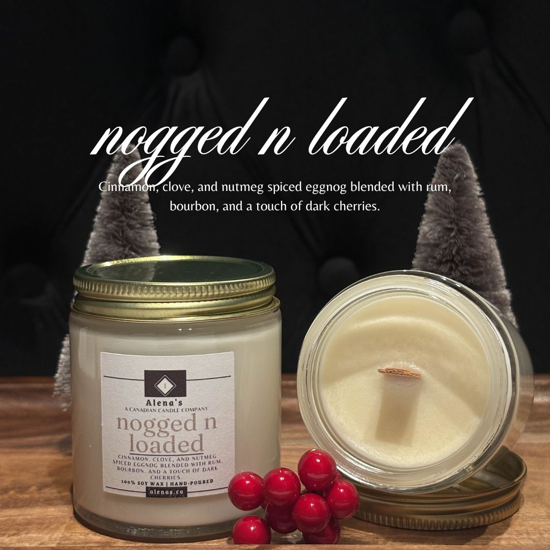 nogged n loaded 1 nogged and loaded soy wax candle with Crackling wooden wick from Alena's holiday collection