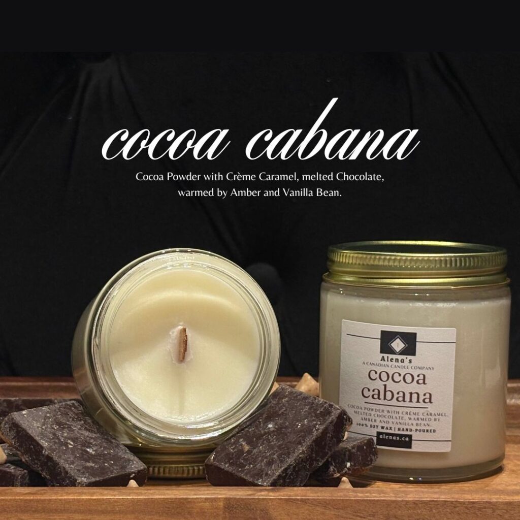 ALENA’S HOLIDAY COLLECTION 11 Chocolate coconut scented candle with wooden wick
