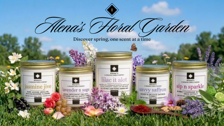 Handmade lilac candle by Alena’s inspired by spring garden blooms