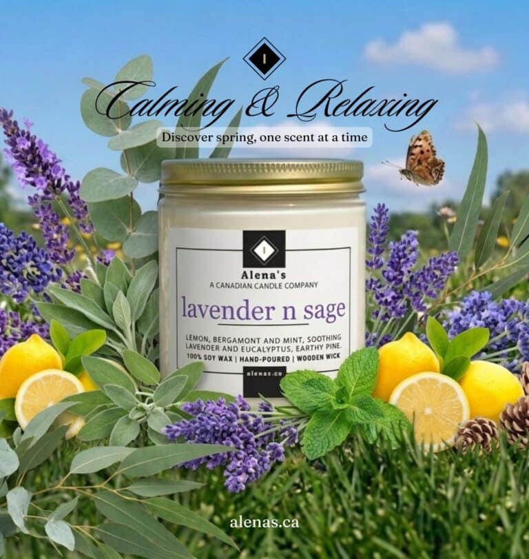 Lavender n Sage candle hand-poured in Ontario part = Alena's Floral Garden colletion Gold